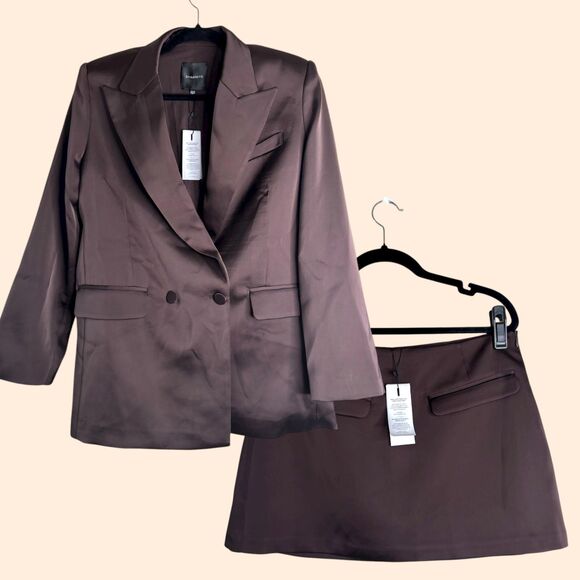 Dynamite Brown Satin Skirt Blazer Set - Picture 2 of 9